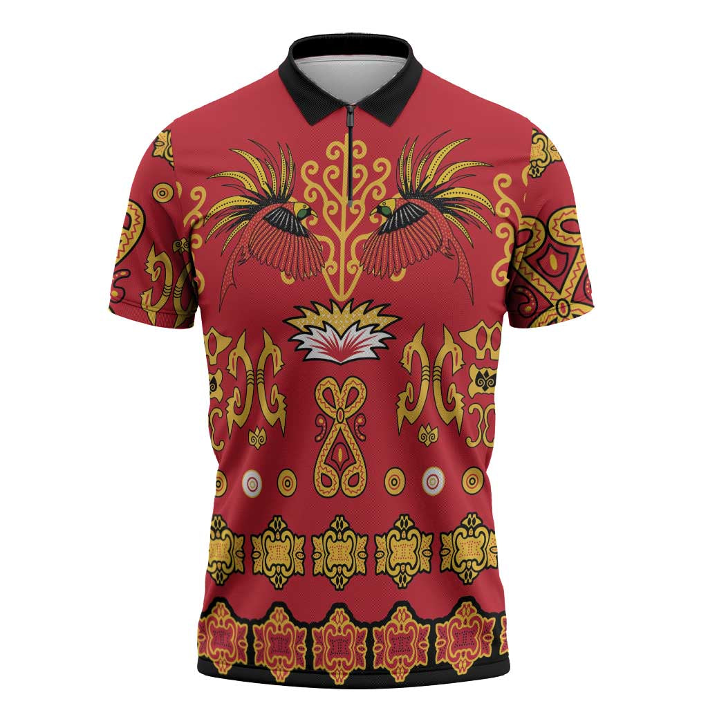 Papua Batik Motif Zipper Polo Shirt Papua Spirit Red Version - Polynesian Pride