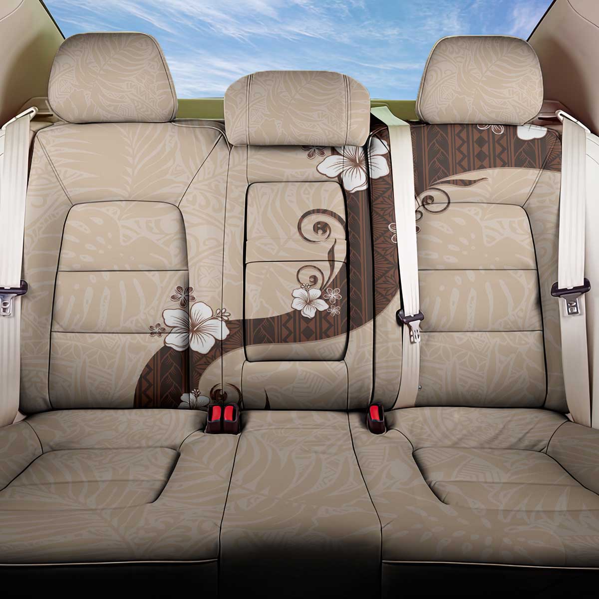 Polynesia Hibiscus Back Car Seat Cover Cameo Curve Motif - Polynesian Pride