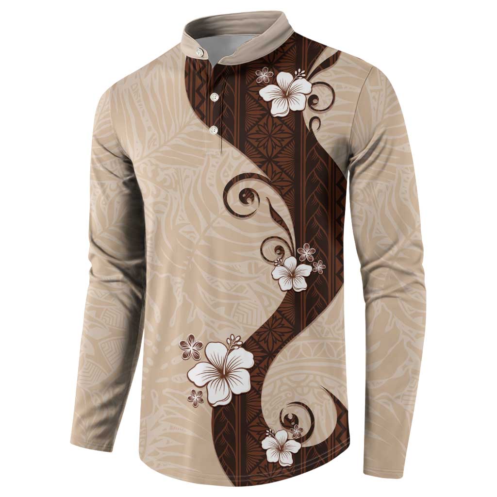 Polynesia Hibiscus Button Sweatshirt Cameo Curve Motif - Polynesian Pride