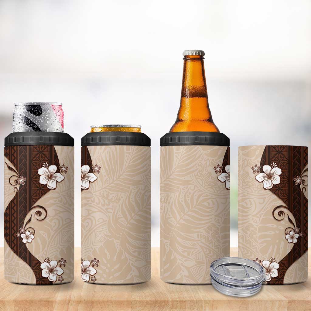 Polynesia Hibiscus 4 in 1 Can Cooler Tumbler Cameo Curve Motif - Polynesian Pride