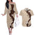Polynesia Hibiscus Couples Matching Off The Shoulder Long Sleeve Dress and Hawaiian Shirt Cameo Curve Motif - Polynesian Pride