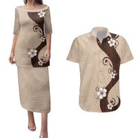 Polynesia Hibiscus Couples Matching Puletasi and Hawaiian Shirt Cameo Curve Motif - Polynesian Pride