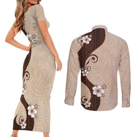 Polynesia Hibiscus Couples Matching Short Sleeve Bodycon Dress and Long Sleeve Button Shirt Cameo Curve Motif LT05 - Polynesian Pride