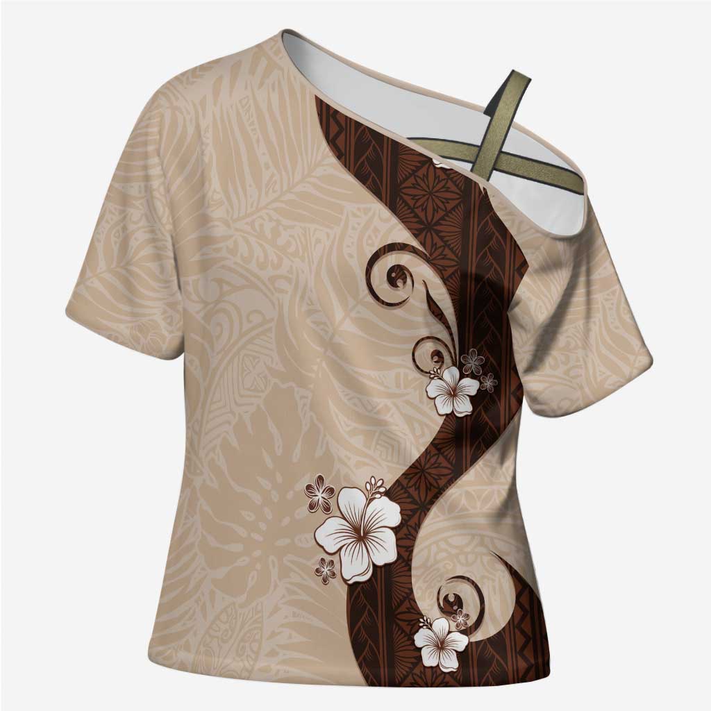 Polynesia Hibiscus Cross Shoulder Shirt Cameo Curve Motif - Polynesian Pride