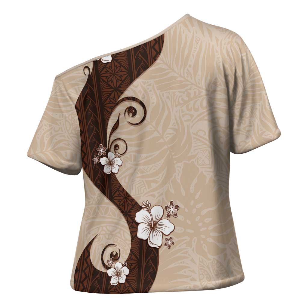 Polynesia Hibiscus Cross Shoulder Shirt Cameo Curve Motif - Polynesian Pride