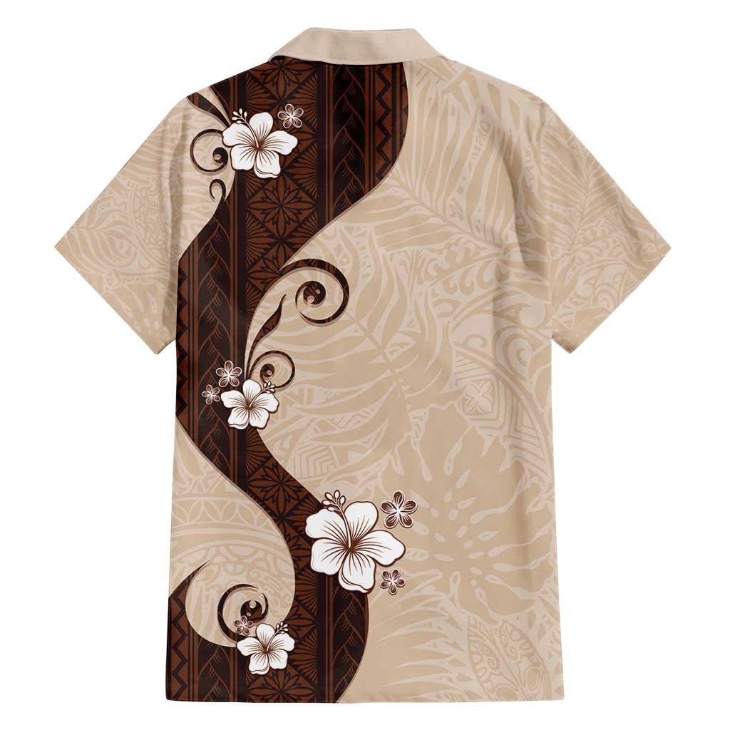 Polynesia Hibiscus Family Matching Long Sleeve Bodycon Dress and Hawaiian Shirt Cameo Curve Motif - Polynesian Pride