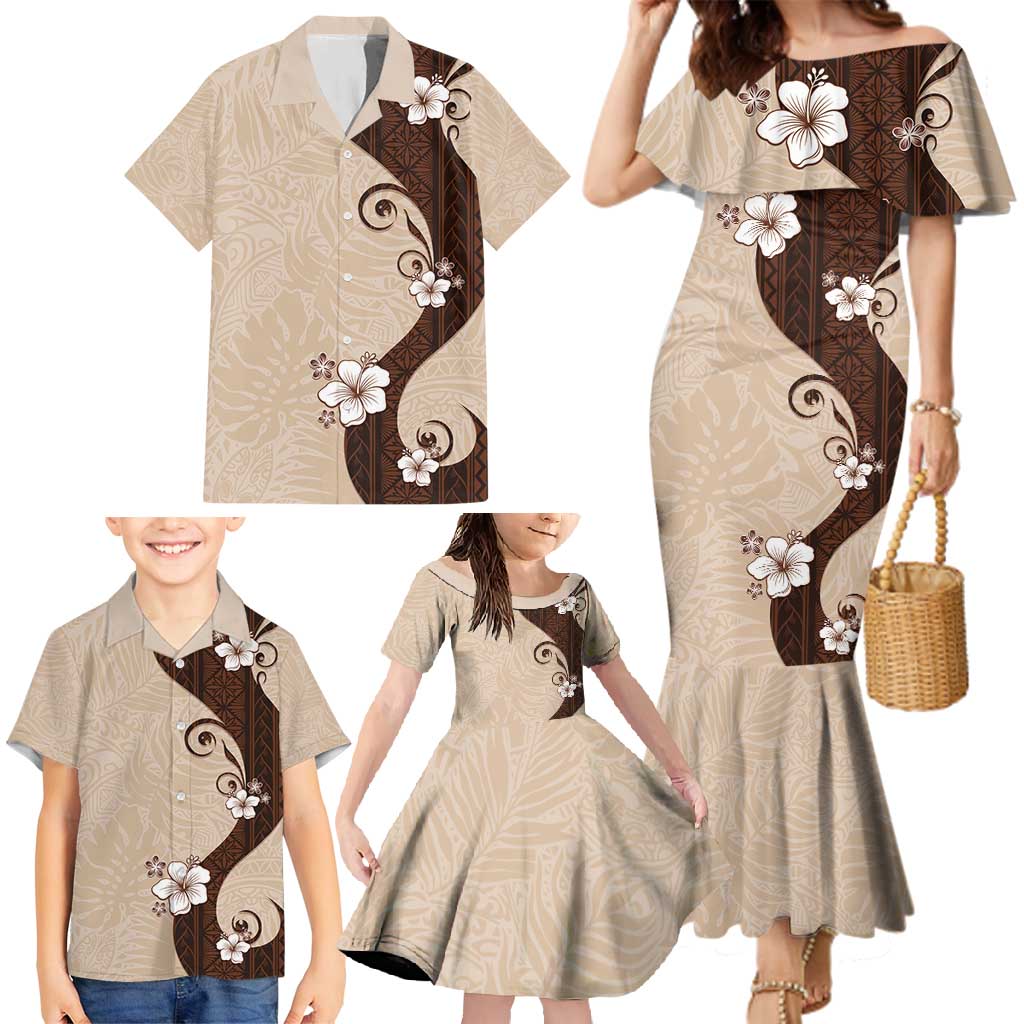 Polynesia Hibiscus Family Matching Mermaid Dress and Hawaiian Shirt Cameo Curve Motif - Polynesian Pride