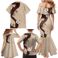 Polynesia Hibiscus Family Matching Mermaid Dress and Hawaiian Shirt Cameo Curve Motif - Polynesian Pride