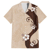 Polynesia Hibiscus Family Matching Short Sleeve Bodycon Dress and Hawaiian Shirt Cameo Curve Motif - Polynesian Pride