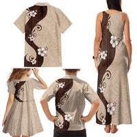 Polynesia Hibiscus Family Matching Tank Maxi Dress and Hawaiian Shirt Cameo Curve Motif - Polynesian Pride