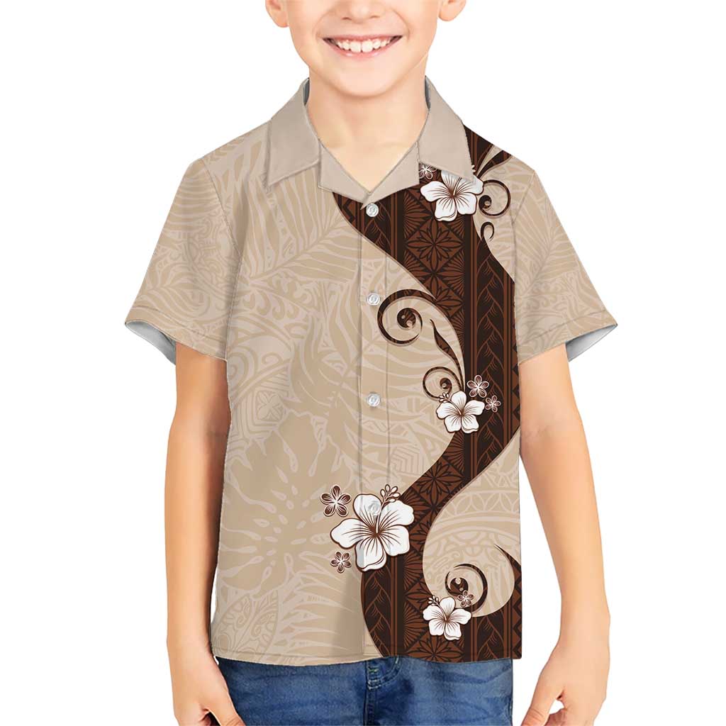 Polynesia Hibiscus Kid Hawaiian Shirt Cameo Curve Motif LT05 Kid Beige - Polynesian Pride