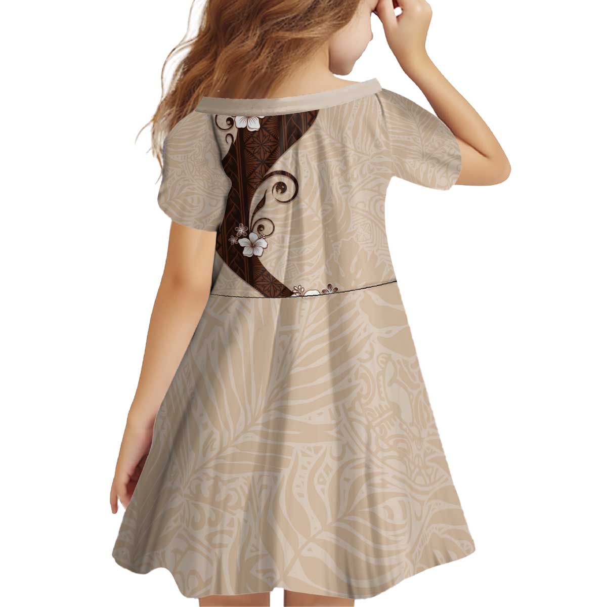 Polynesia Hibiscus Kid Short Sleeve Dress Cameo Curve Motif - Polynesian Pride