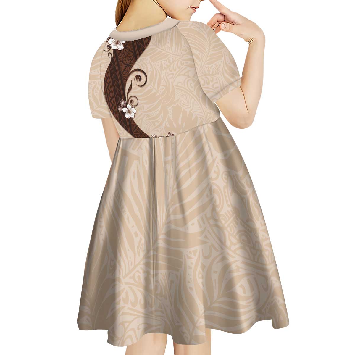 Polynesia Hibiscus Kid Short Sleeve Dress Cameo Curve Motif - Polynesian Pride