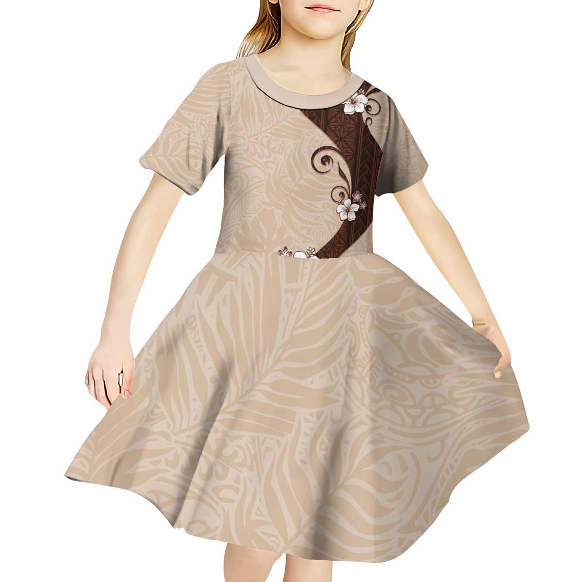 Polynesia Hibiscus Kid Short Sleeve Dress Cameo Curve Motif - Polynesian Pride