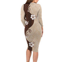 Polynesia Hibiscus Long Sleeve Bodycon Dress Cameo Curve Motif - Polynesian Pride