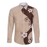 Polynesia Hibiscus Long Sleeve Button Shirt Cameo Curve Motif - Polynesian Pride