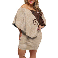 Polynesia Hibiscus Off Shoulder Short Dress Cameo Curve Motif - Polynesian Pride