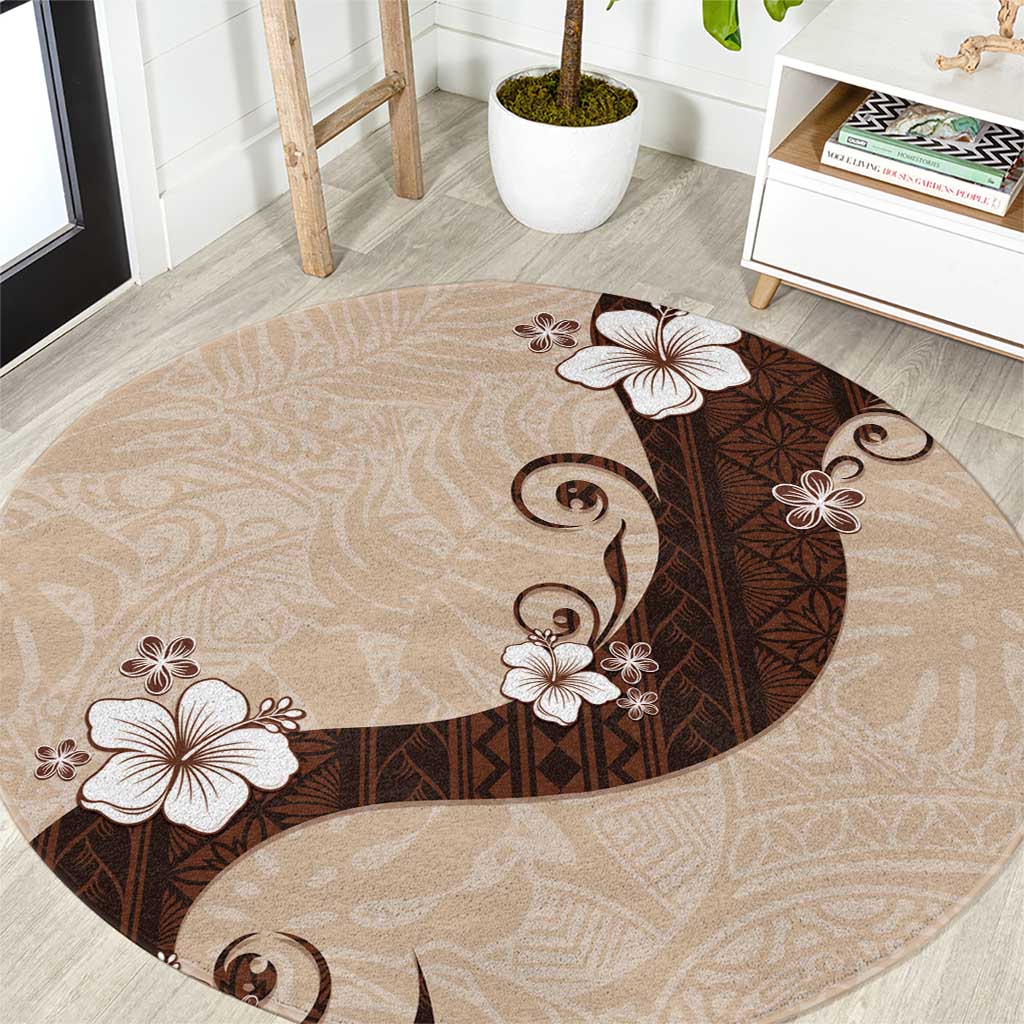 Polynesia Hibiscus Round Carpet Cameo Curve Motif LT05 Beige - Polynesian Pride
