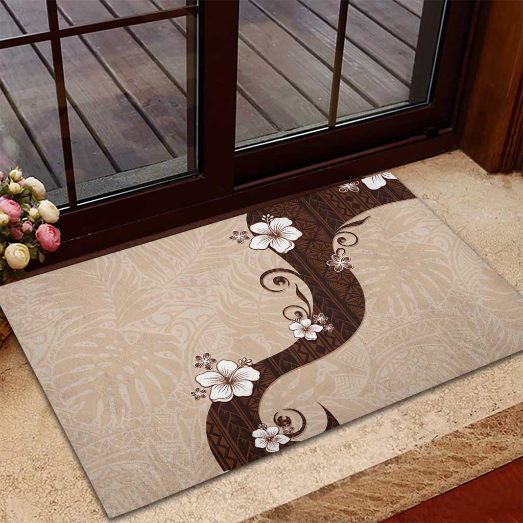 Polynesia Hibiscus Rubber Doormat Cameo Curve Motif - Polynesian Pride