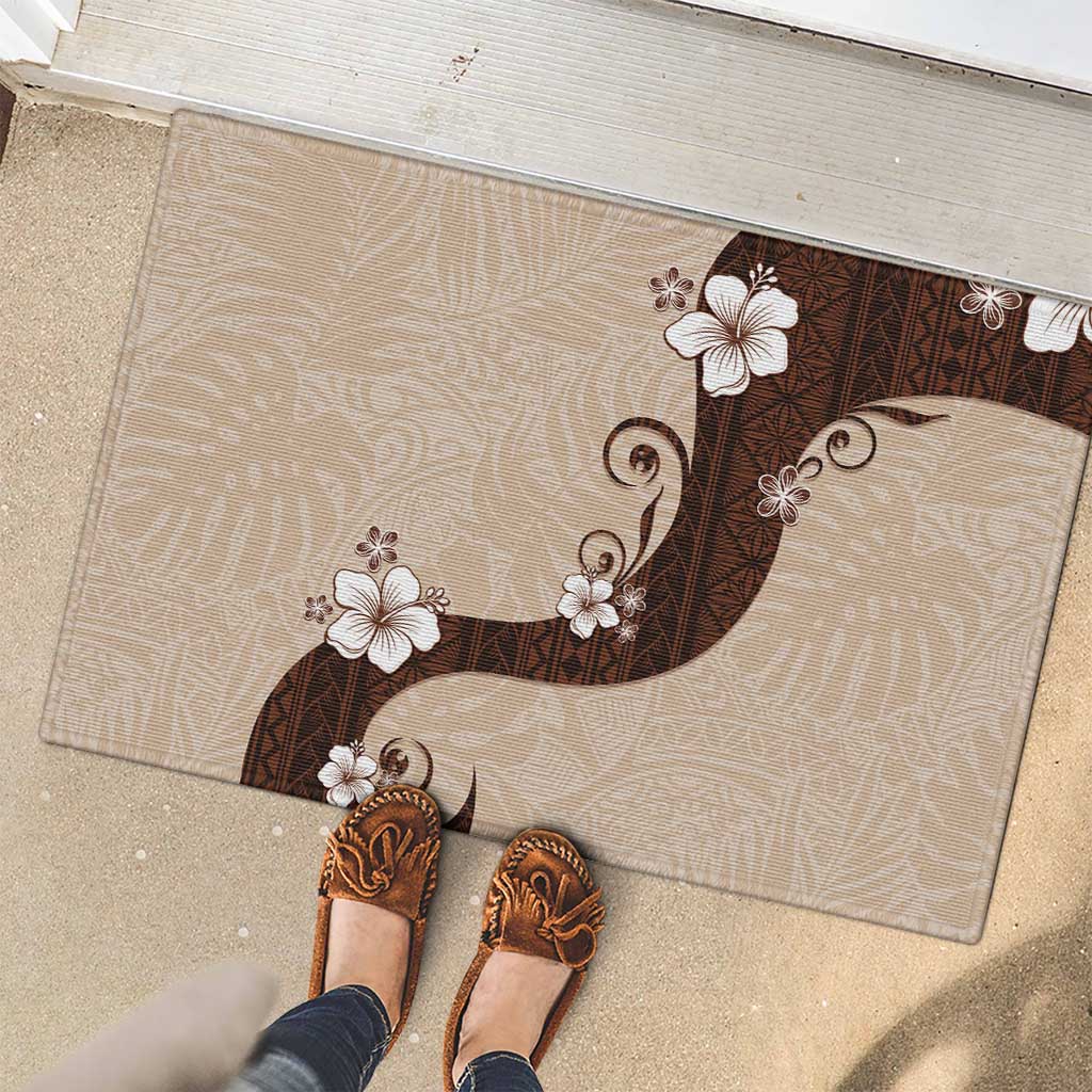 Polynesia Hibiscus Rubber Doormat Cameo Curve Motif - Polynesian Pride