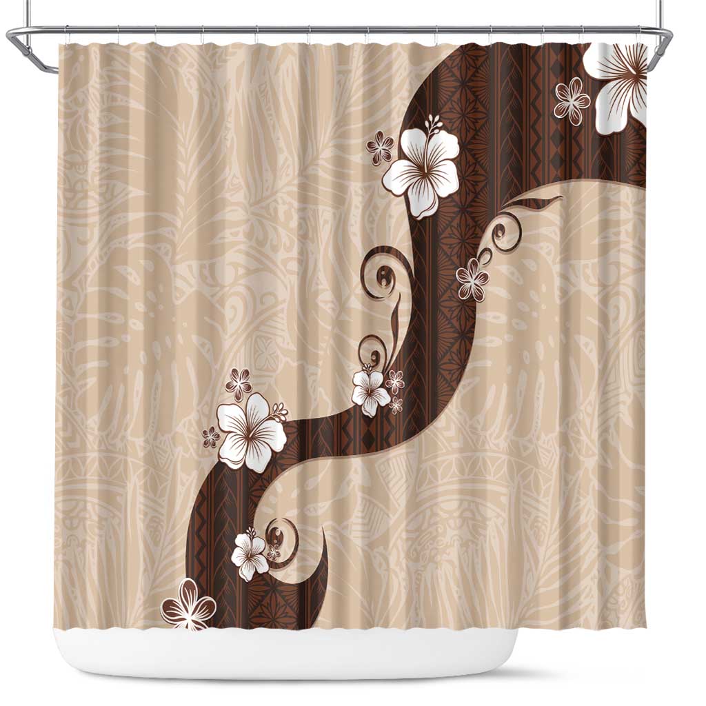 Polynesia Hibiscus Shower Curtain Cameo Curve Motif LT05 Beige - Polynesian Pride