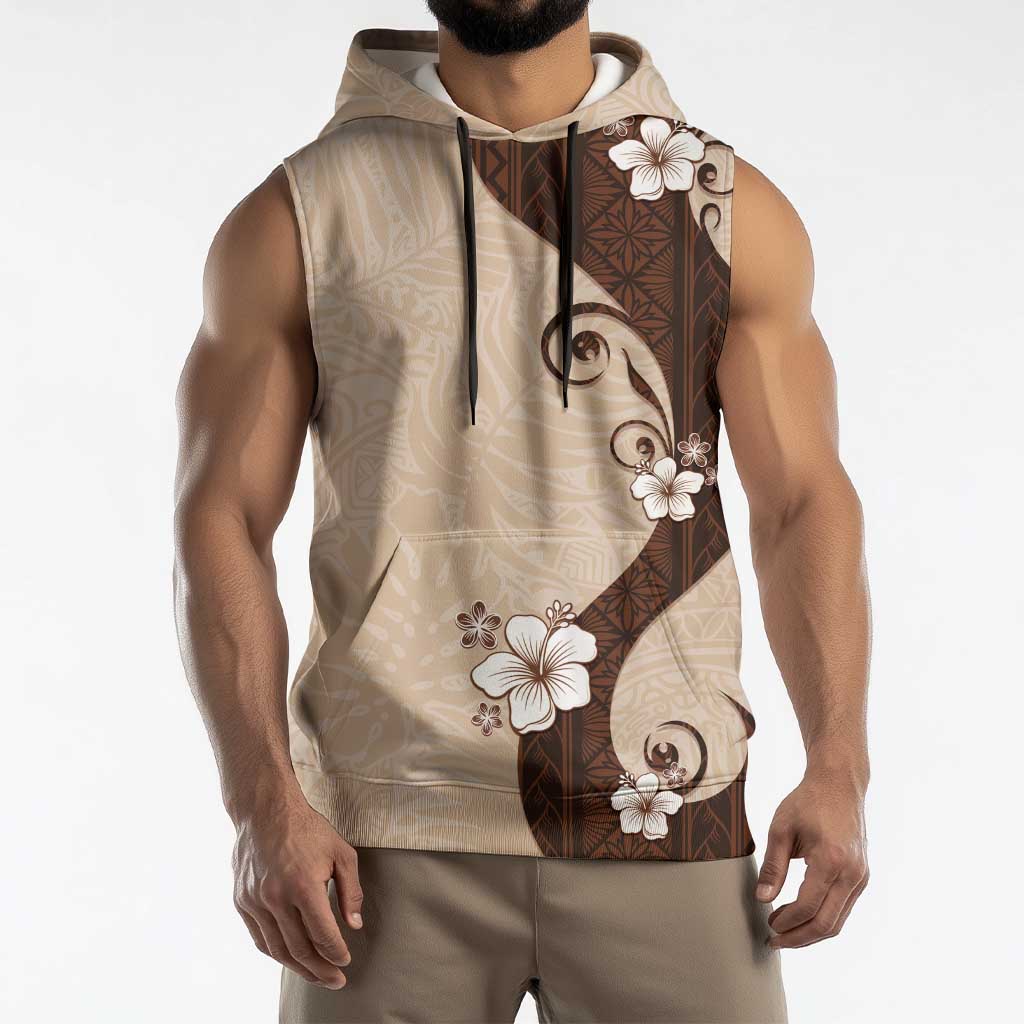 Polynesia Hibiscus Sleeveless Hoodie Cameo Curve Motif - Polynesian Pride