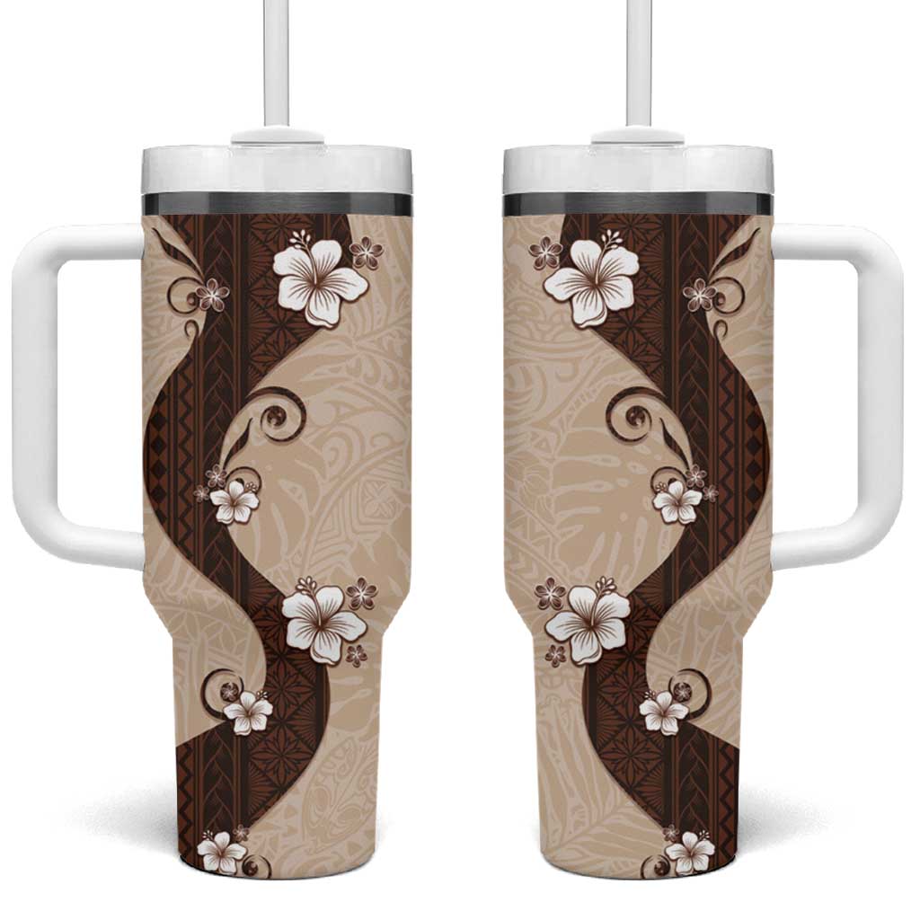 Polynesia Hibiscus Tumbler With Handle Cameo Curve Motif - Polynesian Pride