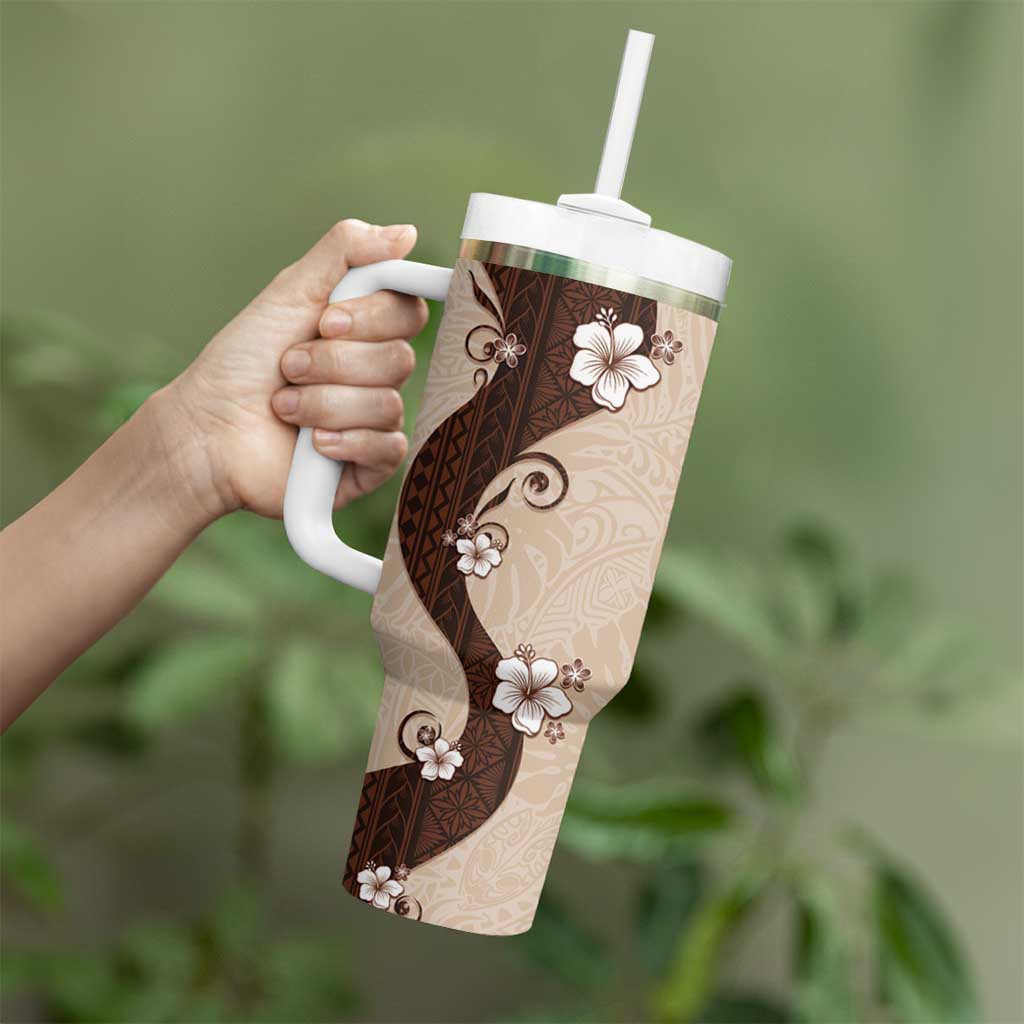 Polynesia Hibiscus Tumbler With Handle Cameo Curve Motif - Polynesian Pride