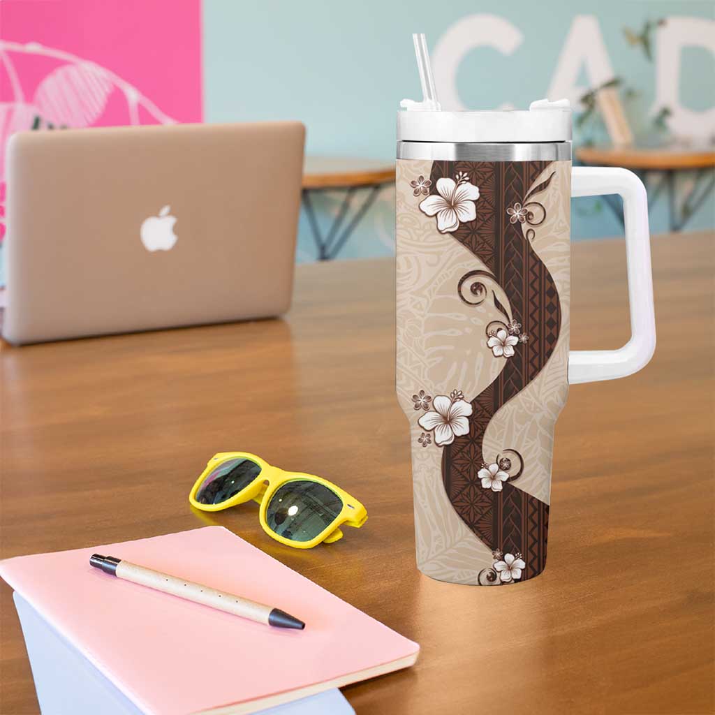 Polynesia Hibiscus Tumbler With Handle Cameo Curve Motif - Polynesian Pride