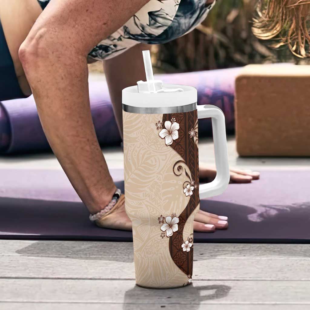 Polynesia Hibiscus Tumbler With Handle Cameo Curve Motif - Polynesian Pride