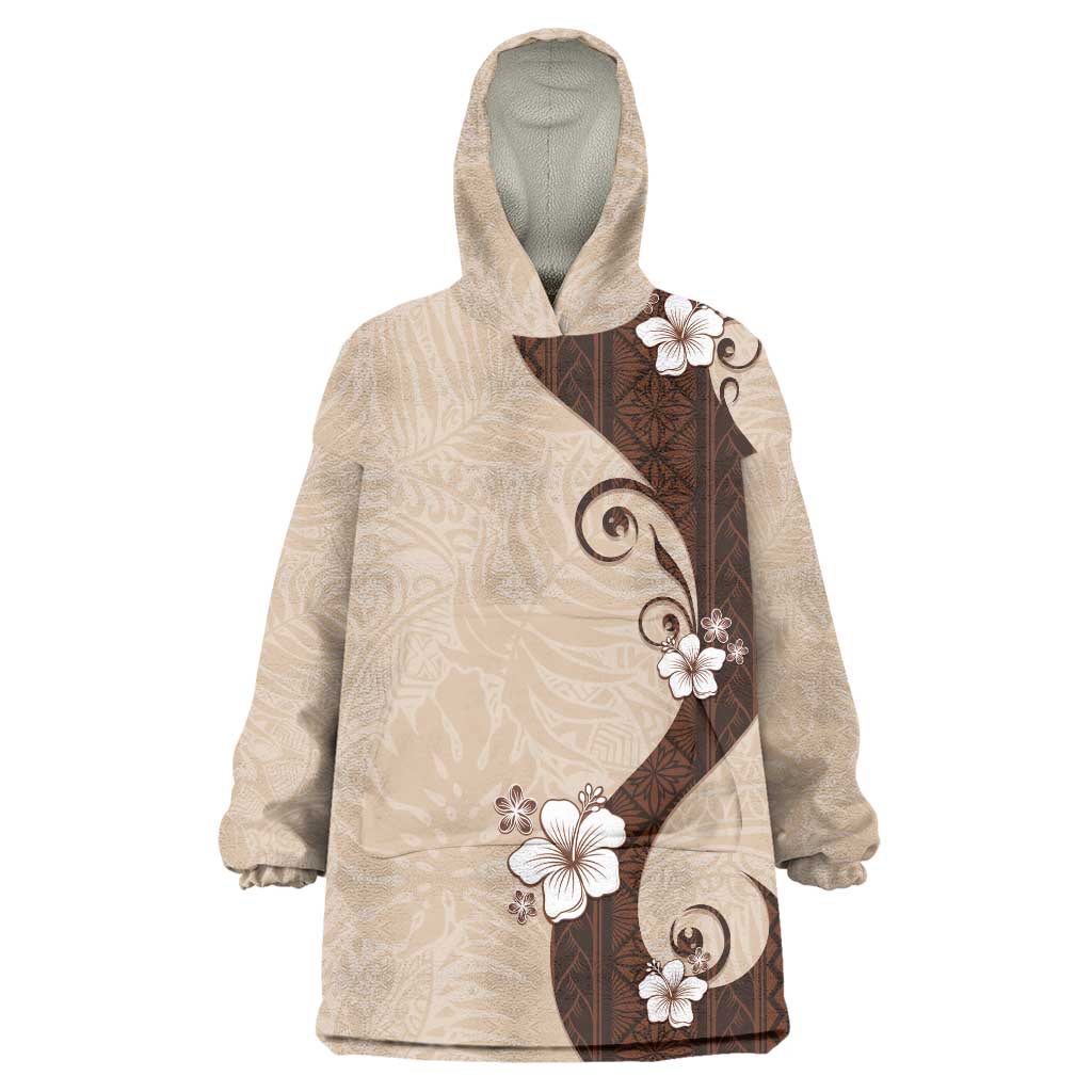 Polynesia Hibiscus Wearable Blanket Hoodie Cameo Curve Motif LT05 One Size Beige - Polynesian Pride