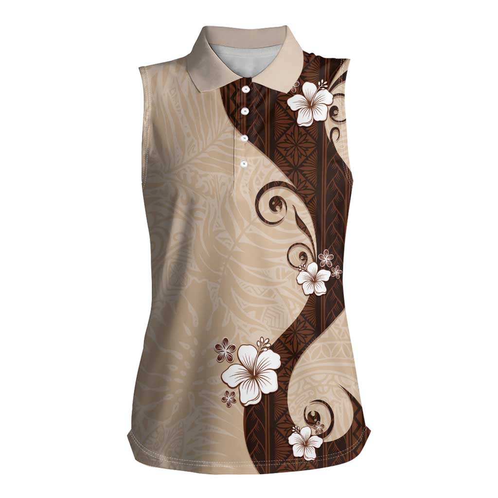 Polynesia Hibiscus Women Sleeveless Polo Shirt Cameo Curve Motif - Polynesian Pride