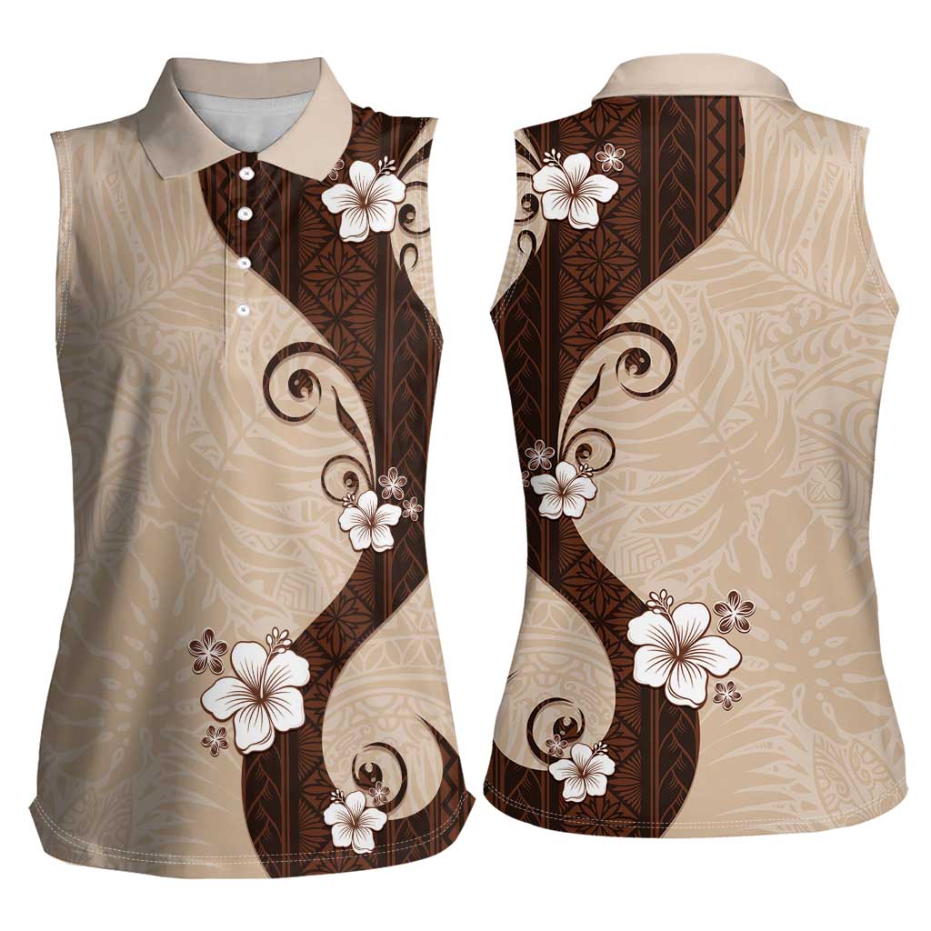 Polynesia Hibiscus Women Sleeveless Polo Shirt Cameo Curve Motif - Polynesian Pride