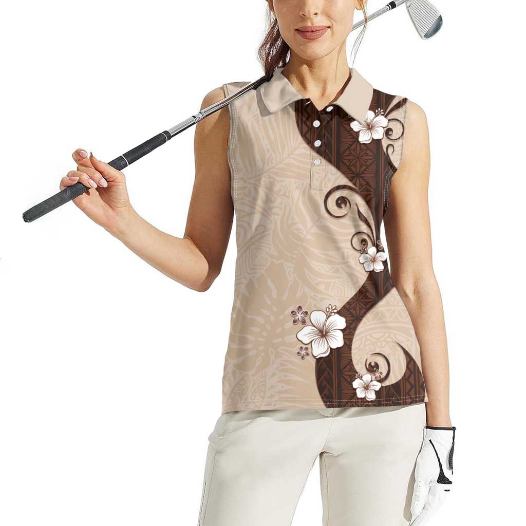 Polynesia Hibiscus Women Sleeveless Polo Shirt Cameo Curve Motif - Polynesian Pride