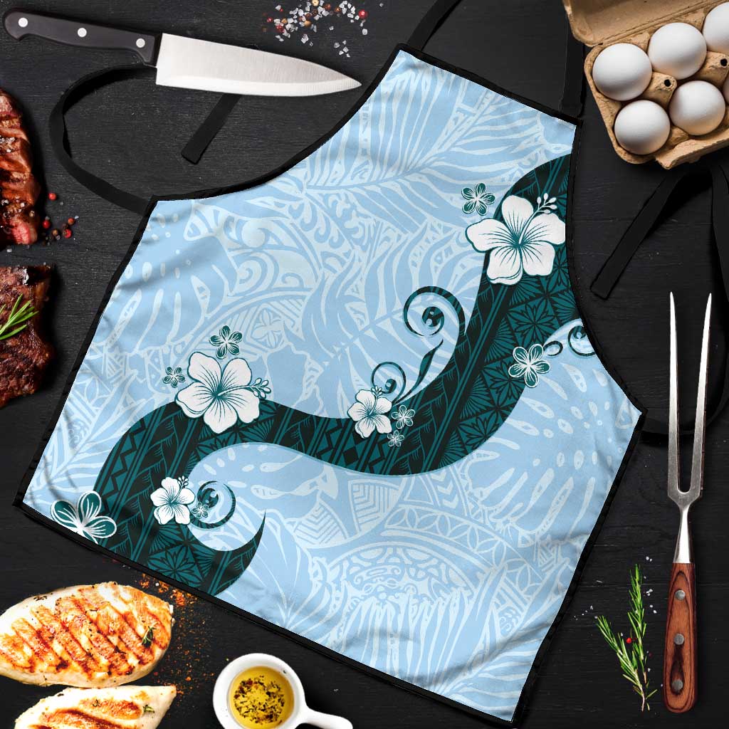 Polynesia Hibiscus Apron Sky Blue Curve Motif - Polynesian Pride
