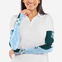 Polynesia Hibiscus Arm Sleeves Sky Blue Curve Motif - Polynesian Pride