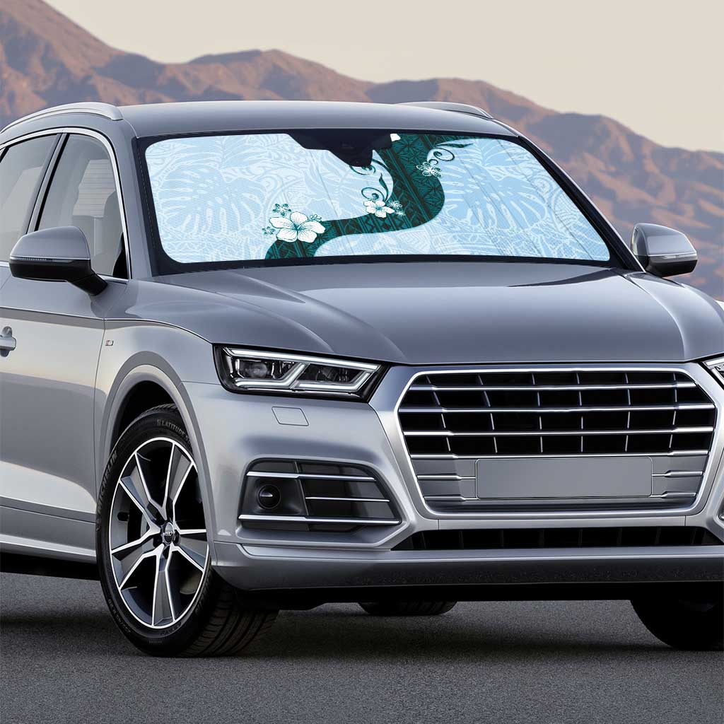 Polynesia Hibiscus Auto Sun Shade Sky Blue Curve Motif - Polynesian Pride