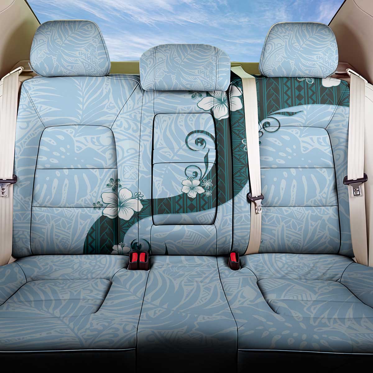 Polynesia Hibiscus Back Car Seat Cover Sky Blue Curve Motif LT05 One Size Blue - Polynesian Pride
