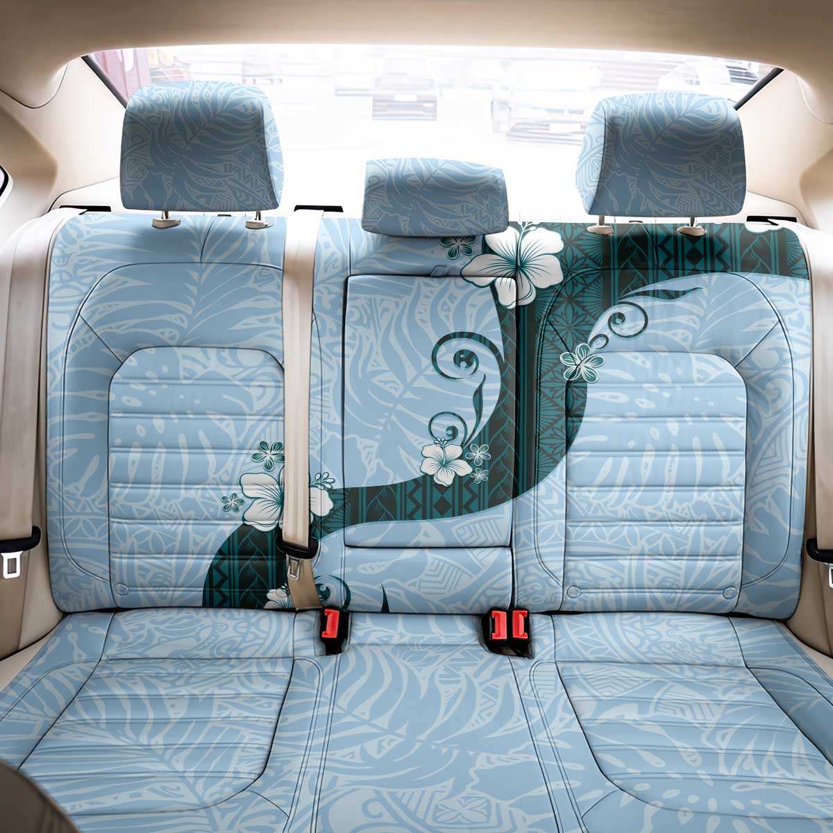 Polynesia Hibiscus Back Car Seat Cover Sky Blue Curve Motif LT05 - Polynesian Pride
