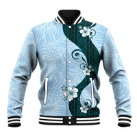 Polynesia Hibiscus Baseball Jacket Sky Blue Curve Motif - Polynesian Pride
