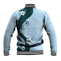 Polynesia Hibiscus Baseball Jacket Sky Blue Curve Motif - Polynesian Pride
