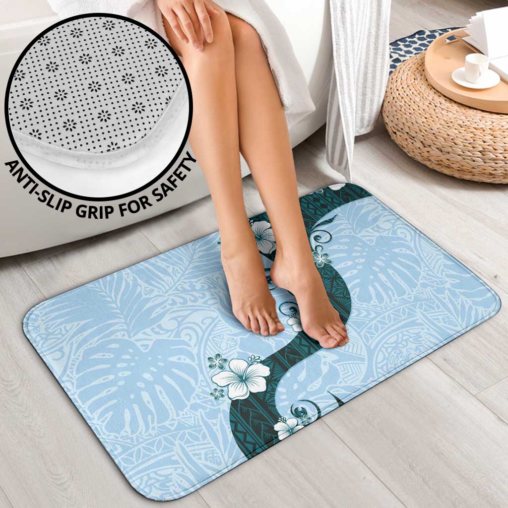 Polynesia Hibiscus Bathroom Set Sky Blue Curve Motif - Polynesian Pride