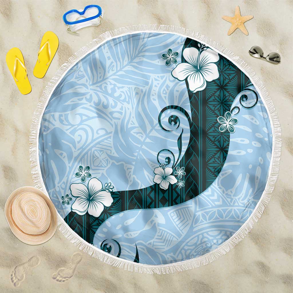 Polynesia Hibiscus Beach Blanket Sky Blue Curve Motif - Polynesian Pride