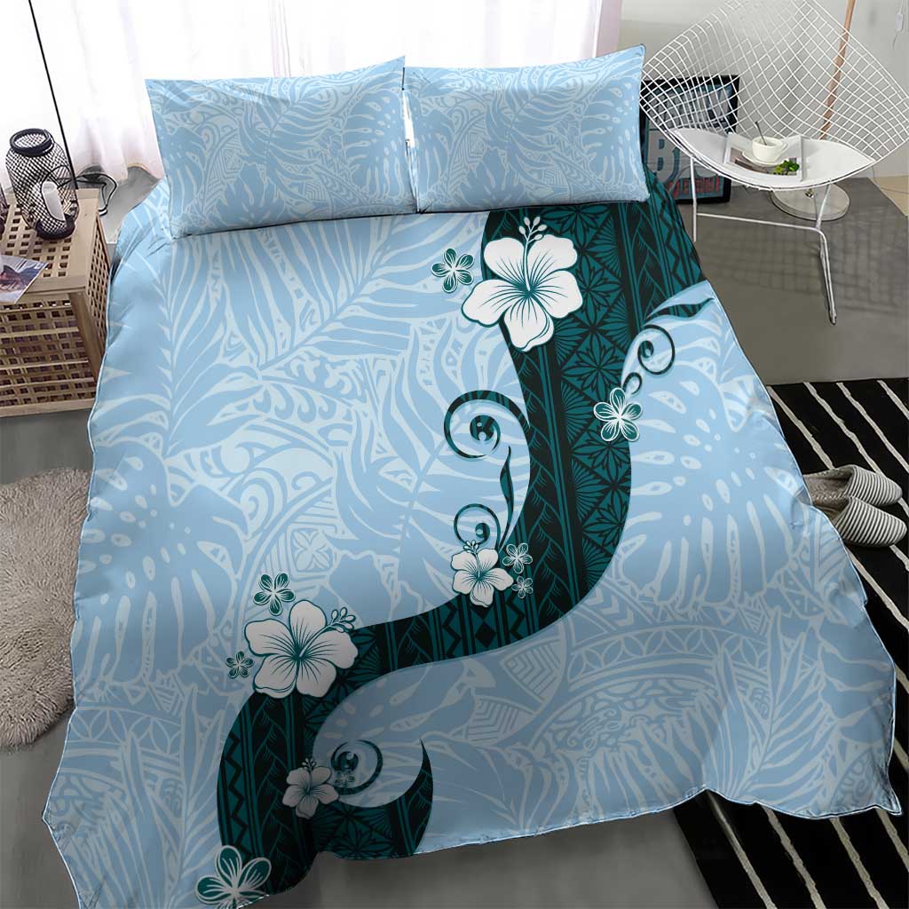 Polynesia Hibiscus Bedding Set Sky Blue Curve Motif - Polynesian Pride