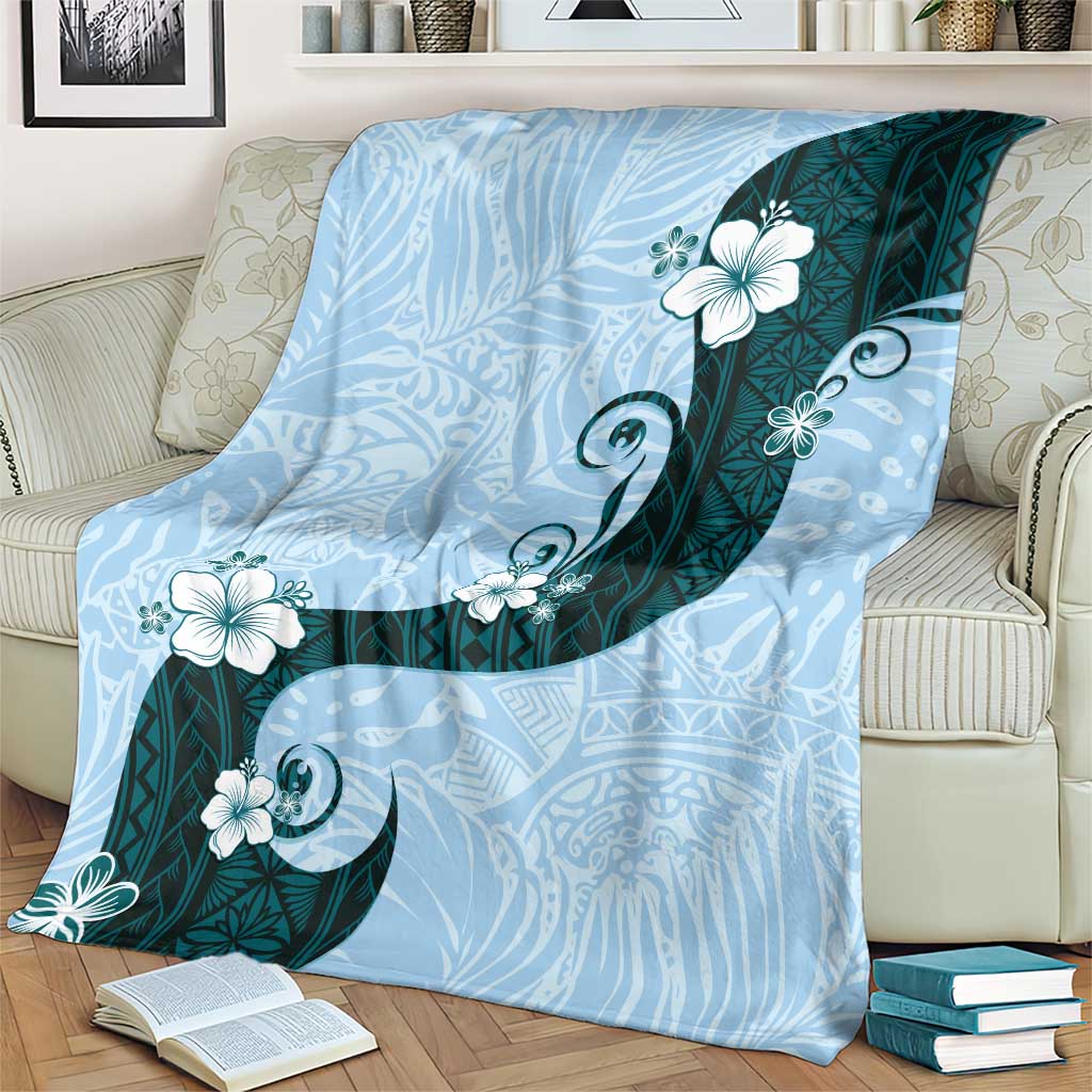 Polynesia Hibiscus Blanket Sky Blue Curve Motif - Polynesian Pride