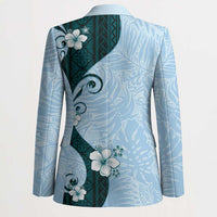 Polynesia Hibiscus Blazer Sky Blue Curve Motif - Polynesian Pride