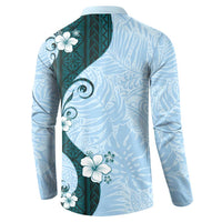 Polynesia Hibiscus Button Sweatshirt Sky Blue Curve Motif - Polynesian Pride