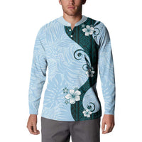 Polynesia Hibiscus Button Sweatshirt Sky Blue Curve Motif - Polynesian Pride