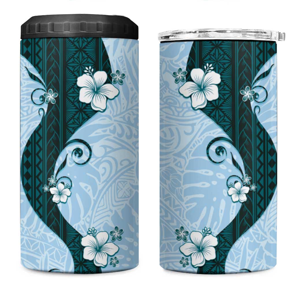 Polynesia Hibiscus 4 in 1 Can Cooler Tumbler Sky Blue Curve Motif - Polynesian Pride
