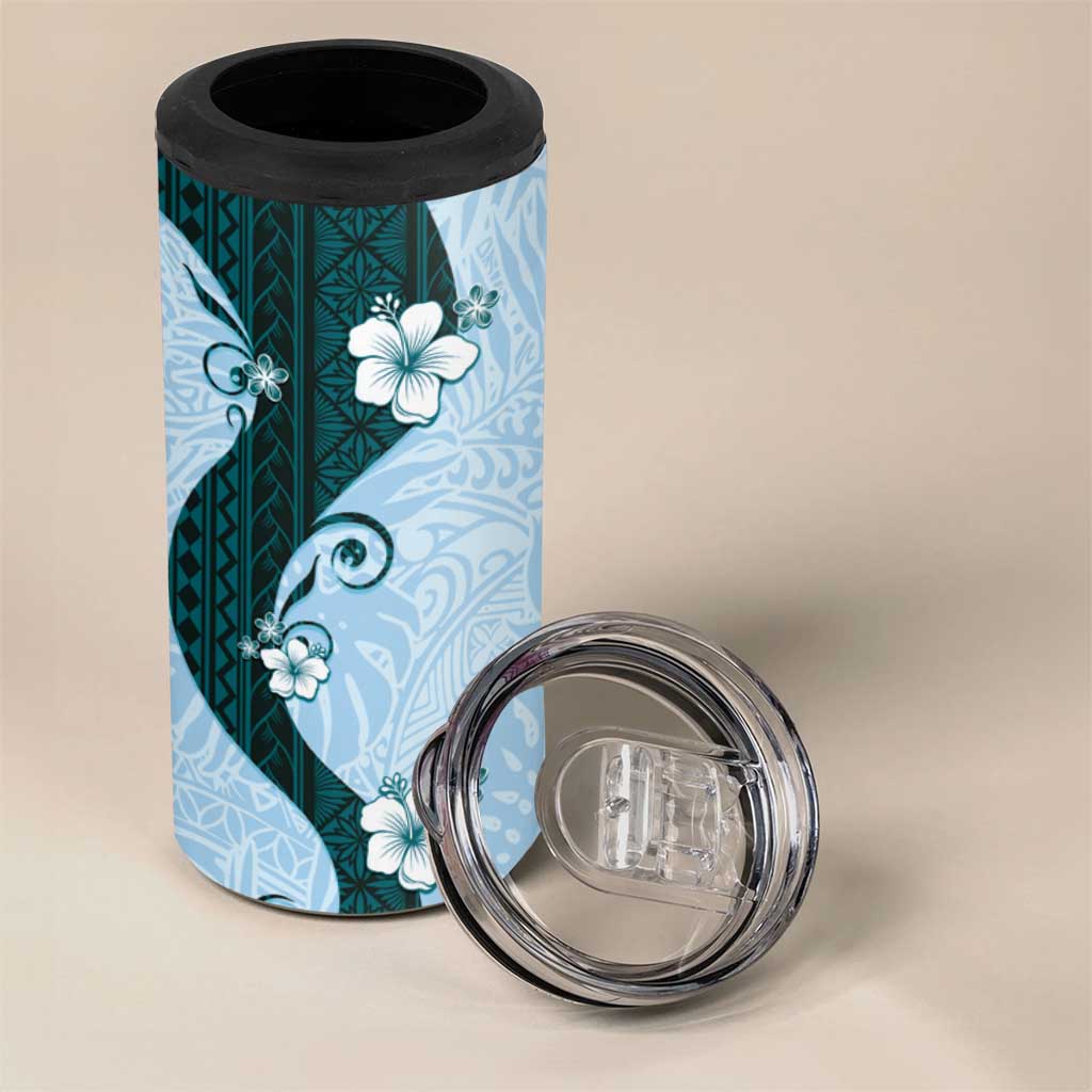 Polynesia Hibiscus 4 in 1 Can Cooler Tumbler Sky Blue Curve Motif - Polynesian Pride